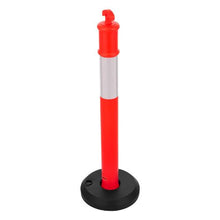 48" Traffic Delineator Posts with Fillable Base & Reflective Strips Red for Construction & Parking Lot Safety