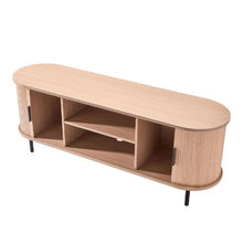 Boho TV Stand for TVs up to 58 In Entertainment Center with Adjustable Shelves & Rolling Door 350 lbs Load - (Burlywood)