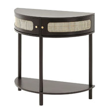 Half-Moon Rattan Console Table with Storage, (Black)