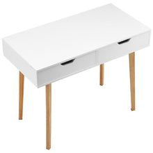 White & Wood Small Kids Desk with Drawers – Rectangle MDF Study Table for Bedroom Home & Office