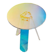 Round Iridescent Acrylic Side Table Rainbow End Table for Living Room Bedroom & Study