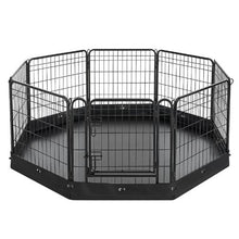 Dog Playpen 24" 8-Panel Foldable Metal Fence with Door & Bottom Pad Black
