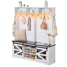 59" Hall Tree Entryway Bench with LED Coat Rack Shoe Storage, Adjustable Shelves & 12 Hooks for Mudroom Entryway & Hallway