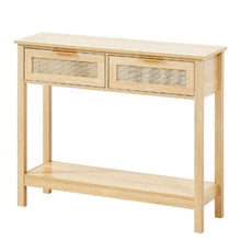 Rattan Console Table with 2 Drawers & Sliding Door