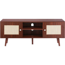 55 Inch Rattan TV Stand Cabinet with Adjustable Shelves for Living Room Console (Walnut)