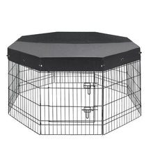 Dog Playpen 30" 8-Panel Foldable Metal Fence with Door & Top Cover (Black)