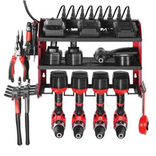Power Tool Organizer 3-Tier Drill Rack 4 Drill Holders Pegboard 8-Outlet Charging Station