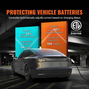 16A 120V/240V NEMA 6-20P Plug & 5-15 Adapter With 28ft Cable EV Charging Station For SAE J1772