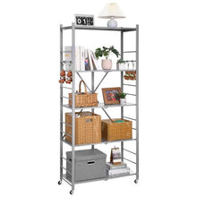 5-Tier Foldable Metal Storage Shelf 32 x 14 x 72 Inch (Grey)