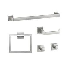 Brushed Nickel 5-Piece Bathroom Hardware Set 24-inch Towel Bar Towel Rack 2 Robe Hooks Toilet Paper Holder Wall Mounted