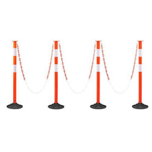 34" Traffic Delineator Posts 4 Pack with Weighted Base Reflective Strips & Chain Red for Construction and Parking Lots