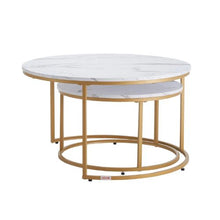 31-32 In Nesting Coffee Table Set of 2 Round (White & Gold)