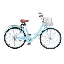26" Light Blue Beach Cruiser Bike 1-Speed with Basket & Rear Rack for Cycling Exercise & Shopping