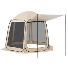 10 x 9.2 ft Pop-Up Screen Tent with Awning, 4–8 Person Screened Canopy Shelter with Netting Sides & Carry Bag – Beige