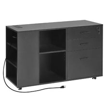 3-Drawer Wooden File Cabinet Rolling Storage with Power Strip Lock & Adjustable Shelves