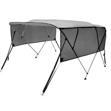 4 Bow Bimini Top Boat Cover – 600D Polyester Canopy with Aluminum Frame Detachable Mesh Sidewalls Storage Boot 8 L x 91 -96 W x 54 H (Light Grey)