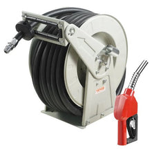 33 ft Heavy-Duty Carbon Steel Fuel Hose Reel with Automatic Fuel Nozzle, NBR Rubber Hose for Bunk