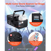 1500W Snow Maker Machine with RGB DMX512, 9 LED Lights & Wireless Remote, High-Output 5L Snowflake Maker