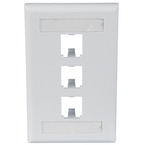 3 Port Mini-Com Classic Series Vertical Faceplate ABS Label Pocket CFPL3WHY