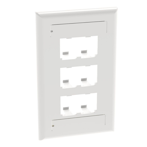 6 Port Mini-Com Classic Series Vertical Faceplate ABS Label Pocket CFPL6WHY