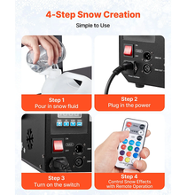 1500W Snow Maker Machine with RGB DMX512, 9 LED Lights & Wireless Remote, High-Output 5L Snowflake Maker