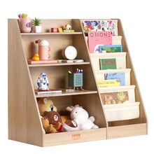 4-Tier Kids Wooden Bookshelf with Sling Design and Storage for Kids Room Playroom Nursery Kindergarten