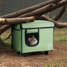 Elevated Heated Cat House with Adjustable Temperature Foldable Cuboid Shelter Heated Pad for Winter Green (Small)