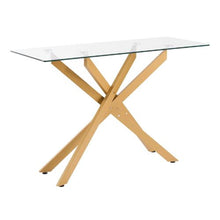 45 Inch Glass Coffee Table – Modern Gold Rectangle Table with Cross Iron Legs