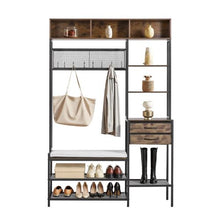 70.9" Hall Tree Coat Rack with Shoe Bench & 2 Drawers 3-in-1 Storage Organizer Bookshelf & Wire Shelf Steel Frame for Entryway Bedroom