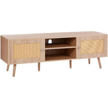 65 Inch Rattan TV Console with USB Ports Power Outlet & Adjustable Shelves (Oak)