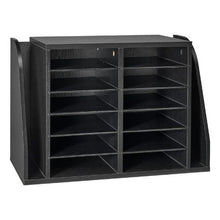 12-Compartment Literature Organizer with Side Vertical Storage, Wooden Mailbox Sorter (Black)