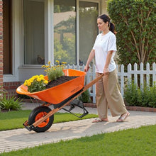 Heavy-Duty Garden Wheelbarrow – 6 Cu. Ft. Load 330 lbs Capacity Single Wheel 16" Wide Track Easy Loading Dump Cart