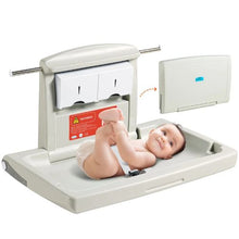 Baby Changing Station Wall Mounted Foldable Horizontal Diaper Table with Safety Straps Hanging Rod & Storage for Daycare & Public Bathrooms