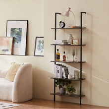 5-Tier Ladder Shelf 24 x 11.8 Inch Wall-Mounted Bookshelf with Metal Frame (Black)