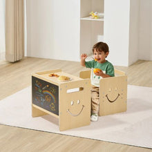 Montessori 3-in-1 Toddler Table & Chair Set with Chalkboard Adjustable Height Natural