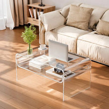 Clear Acrylic 2-Tier Coffee Table with Storage Shelf 19.7 x 31.5 x 15-Inch
