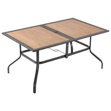 59-Inch Rectangular Wood-Like Steel Slat Bistro Table for 4-6 with Umbrella Hole – All-Weather Patio Furniture for Lawn Garden and Porch (Brown)