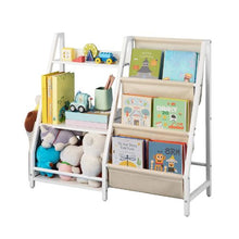3-Tier Kids Bookshelf with Sling Book Rack & Storage Bag Toy Storage Organizer for Kids Room