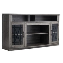 65 In TV Stand Farmhouse Entertainment Center with Light Strip Wooden Cabinet with Glass Doors and Adjustable Shelves for Home