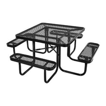 Outdoor Picnic Table Set 45.7" Square Patio Table with Benches Heavy-Duty Steel Umbrella Hole Weather-Resistant (Black)