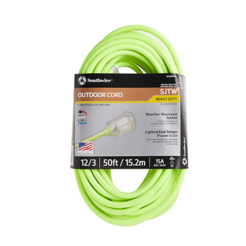 Cable de extensión para exteriores SJTW de 15,24 m, 12/3, color verde frío, con indicador luminoso de encendido, 2578SW000X (paquete de 8) 