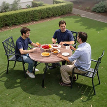 41-Inch Round Wood-Like Steel Slat Bistro Table for 4 with Umbrella Hole – All-Weather Patio Furniture for Lawn Garden and Porch (Gray)
