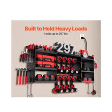 5.58 ft Power Tool Organizer with Charging Station 3-Tier Battery Rack 8 Drill Holders 8-Outlet Power Strip