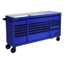72” RS Pro Blue 16 Drawer Roller Cabinet with Stainless Steel BL04072164