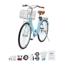26" Light Blue Beach Cruiser Bike 1-Speed with Basket & Rear Rack for Cycling Exercise & Shopping