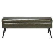 PU Leather Storage Ottoman Bench with Metal Legs Upholstered Shoe Bench (Green)