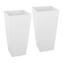 26" Tall Planters Large White Tapered Outdoor Flower Pots with Casters Inner Pots & Drainage (Set of 2)