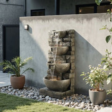 35.63" 4-Tier Outdoor Cascading Water Fountain – Block Stack Style Floor Fountain with LED Light & Pump for Garden Patio & Home