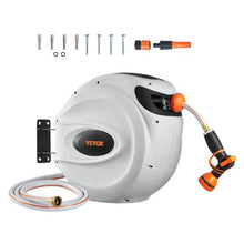 Retractable Hose Reel 84 FT x 5/8" Wall Mounted with 180° Swivel Bracket 9-Pattern Nozzle Auto Rewind & Any-Length Lock