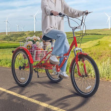 Folding Adult Tricycle 24", Carbon Steel 3-Wheel Cruiser Bike with Large Basket & Adjustable Seat for Women Men